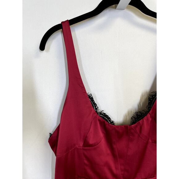 FAME AND PARTNERS Ara Satin Mermaid Gown Dress Lace Trim Burgundy Size 14 - Picture 3 of 10